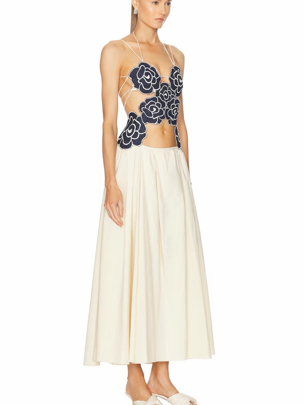 SIEDRES Cream Maxi Skirt with Navy Floral Cutout Top - Picture 2 of 3